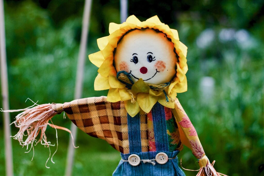 scarecrow, garden, spring